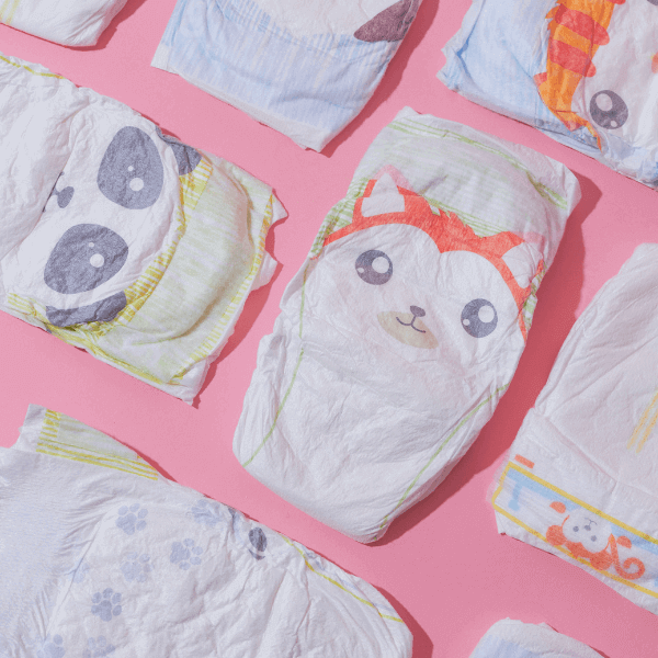 diapers on pink background